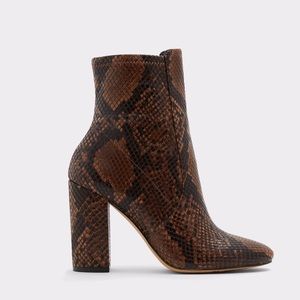 Snake print heeled booties